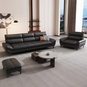 Black Leather Office Sofa Set 1-3 Seater with Solid Wood Frame Commercial Office Furniture