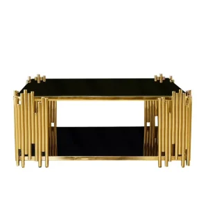 Black Luxury Modern Stainless Steel Side Tables Nordic Living Room Square Gold Metal Glass Coffee Table