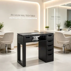 Black Manicure Desk with Vacuum Cleaner Perfect Manicure Table Design Nail Table Station for Nail Massage