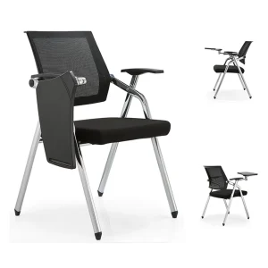 Black Meeting Room Comfortable Office Reception Modern Visitor Chairs With Writing Pad