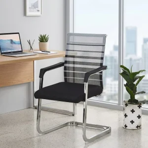 Black Mesh Fabric Stainless Steel Frame Single Guest Visitors Office Waiting Room Chairs
