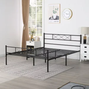 Black Metal Bed Frame Custom Size Easy Assembly Heavy Duty Platform Bed Frame for Apartment Rental Dormitory Room Home Hotel