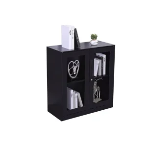 Black Metal Display Cabinet Glass Door Storage Showcase Rectangular Shelving Unit for Office Home