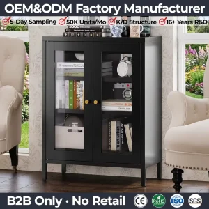 Black Metal Display Cabinet With Glass Doors Modern Steel Living Room Storage Cupboard Curio Bookcase Home Furniture
