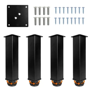 Black Metal Furniture Legs Square Tube Office Table Rustproof Cabinet Sofa Table Legs for Living Room