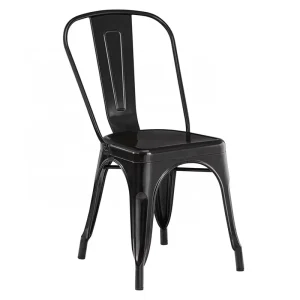 Black Metal Industrial Cafe Dining Chair with Vertical Slat Back Drain Hole Seat for Home Office Home Bar Gym Park & Outdoor Use