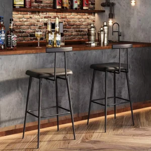 Black Metal Modern Extra Tall Bar Stool Counter Bar Height Dining Chairs for Home Bar & Dining Room