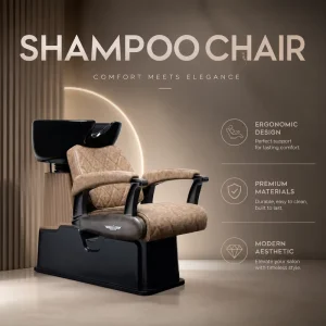 Black Minimalist Salon Styling Chair Hydraulic Barber Chair with Round Base Footrest Metal Armrest Design