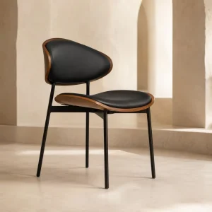 Black PU Leather Dining Chair Faux Wood Bent Plywood Back Metal Legs for Restaurant Cafe and Hotel Furniture OEM ODM Bulk