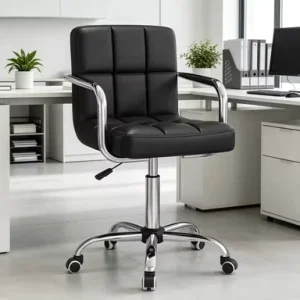 Black PU Leather Mid Back Office Chair Adjustable Swivel Desk Chair with Fast Delivery for Business