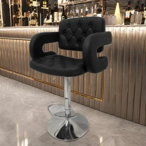 Black PU Leather Padded Counter Height Bar Stool Modern Adjustable Metal Barstool High Back Swivel Bar Chairs Outdoor Restaurant