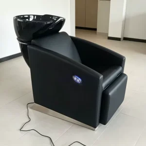 Black PU Leather Shampoo Chair with Electric Recline for Professional Hair Salon