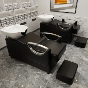 Black Shampoo Chair with Ceramic Bowls Comfortable Shampoo Bed
