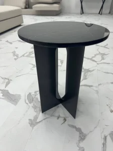 Black Stainless Steel Natural Nero Marquina Marble Convertible Modern Side Table for Living Room