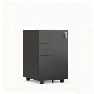 Black Steel 3-Drawer Mobile Filing Cabinet with Lock and Casters for Secure Office Storage