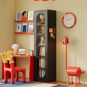 Black Steel Arched Narrow Bookcase Metal Children’s Corner Bookshelf Storage Cabinet For Living Room Apartment