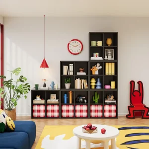 Black Steel Bedroom TV Cabinet Living Room Floor Storage Cabinet Modular Grid Organizer