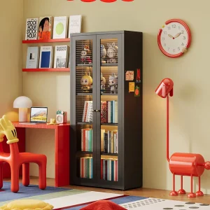 Black Steel Children’s Bookshelf Bookcase Metal Unit for Desk Side Cabinet
