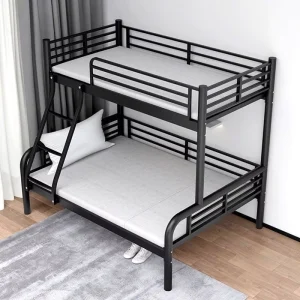 Black Steel Modern Twin Over Full Bunk Bed Dormitory Bed with Ladder and Rails for School Apartment Use
