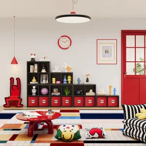 Black Steel Toy Storage Cabinet for Bedroom Living Room Organizer