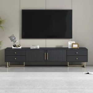 Black TV Stand with Storage Cabinets Entertainment Center TV Media Console Table TV Console Cabinet