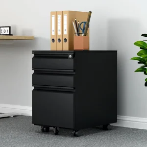Black Three Drawer Lockable Steel Filing Cabinet for Home & Office Use Commercial Furniture for Bedroom Application