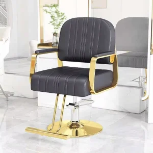 Black Vertical Line PU Styling Chair Square Gold Armrest Round Gold Base Hydraulic Barber Chair for Hair Salon