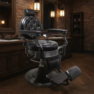 Black Vintage Barber Chair Classic Round Back Hydraulic Recline Heavy Duty Salon Furniture