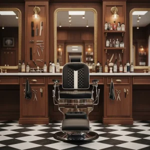 Black Vintage Barber Chair with Hydraulic Pump Synthetic Leather Salon Furniture for Beauty Hairdressing for Living Room School