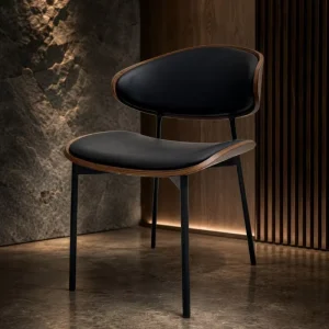 Black White Restaurant Dining Chairs Faux Wood Bent Back PU Leather Seat Modern Cafe Chair for Orders OEM ODM