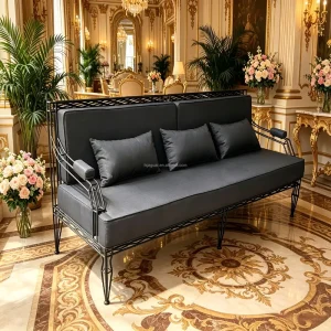 Black White Wrought Iron Wire Woven Midcentury Modern Sofa Set Soft Padded Cushion Villa Apartment Hotel Reception Waiting