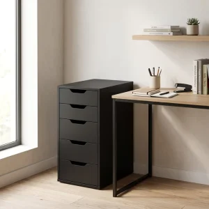 Black Wood Filing Cabinet Modern Design Office 5 Drawers for Home Office