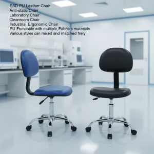 Blue Black PU Leather Industrial Ergonomic Seating Adjustable Pneumatic Lift Anti Static ESD Laboratory Chair
