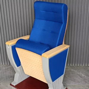 Blue Fabric Ergonomic Auditorium Chairs with Writing Pad Modern Design Portable Theater Furniture for Churches