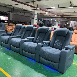 Blue Gray Genuine Leather Cinema Sofa Electric Home Cinema Recliner Sectional Sofa Living Room Furniture Home Theater Chairs