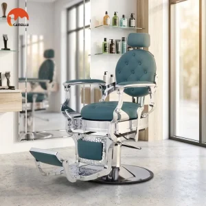 Blue Green Hairdressing Vintage Heavy Duty Metal Barber Stations Furniture Barber Chair for Hair Salon