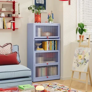 Blue Metal Bookshelf with Flip Door for Home
