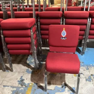 Blue Metal Church Chair with Padded Seat Stackable Auditorium Dining Chair for Church Halls Factory Direct