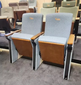 Blue Modern Auditorium Chair for Church School Theater University Steel Fabric Seat Standard Size Furniture