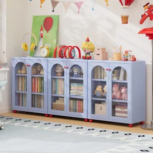 Blue Rounded Metal Bookshelf Suitable for Children’s Room Safety