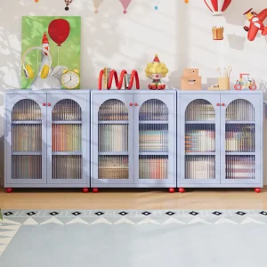 Blue Rounded Steel Modern Portable Bookshelf Children’s Room Safety for Living Room and Home Office