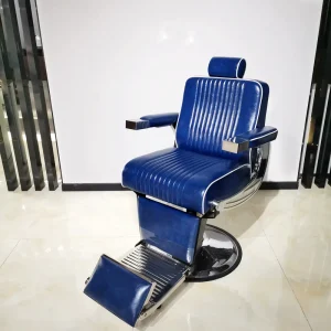Blue Special Style Vintage Hairdresser Chair with Headrest Man Hairdressing Chair Vintage Hydraulic Barber Chair