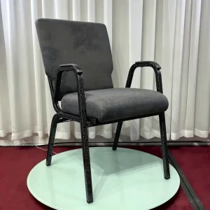 Blue Upholstered Stacking Banquet Chair with Under Seat Bookshelf Metal Frame Church Chair Interlocking Event Chair