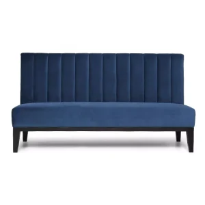 Blue Velvet Commercial Restaurant Booth Seating Upholstered Banquette Sofa Bench with Channel Tufted Back for Cafe Bar Hotel