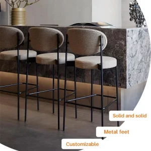 Blue Velvet Restaurant Bar Chair Metal Cover High Bar Stool Modern Nave Dining Chair Dining Room Furniture Stool Chair