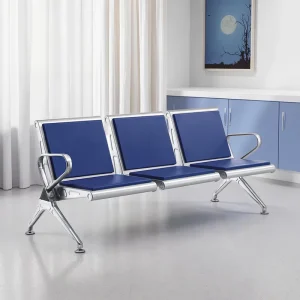 Blue Waiting Room Chairs 3 Seats PU Leather Seat Cushion Stainless Steel Waiting Chairs for Airports Hospitals