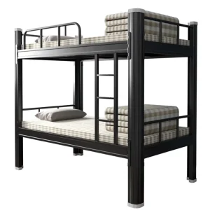 Bold Thickened Steel Frame Double Layer Bunk Bed with Guardrail Minimalist Modern Design Dormitory Bedroom
