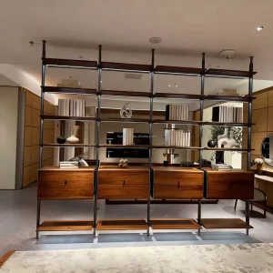 Book Shelves Bookcases Modern Minimalist Luxury Modular Custom Metal Aluminum With Light Pole System for Living Room Office