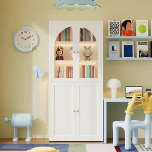 Bookcase Children’s Bookshelf Metal Unit with Glass Doors Suitable for Family Apartments Living Room