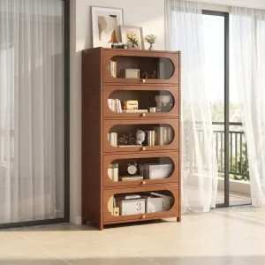 Bookcase Floor to ceiling with Glass Door Living Room Cabinet Display Cabinet